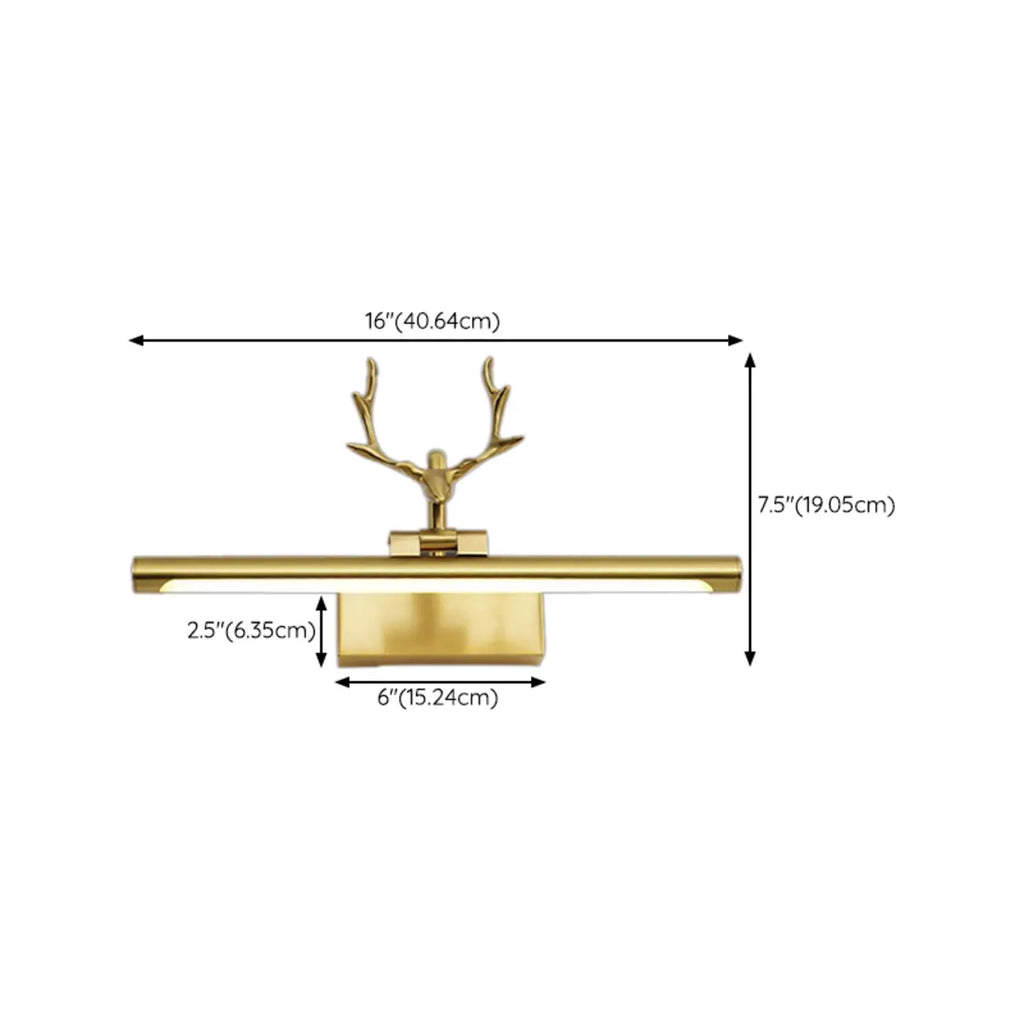 Applique murale LED en métal doré en forme de bois de cerf pour salle de bain