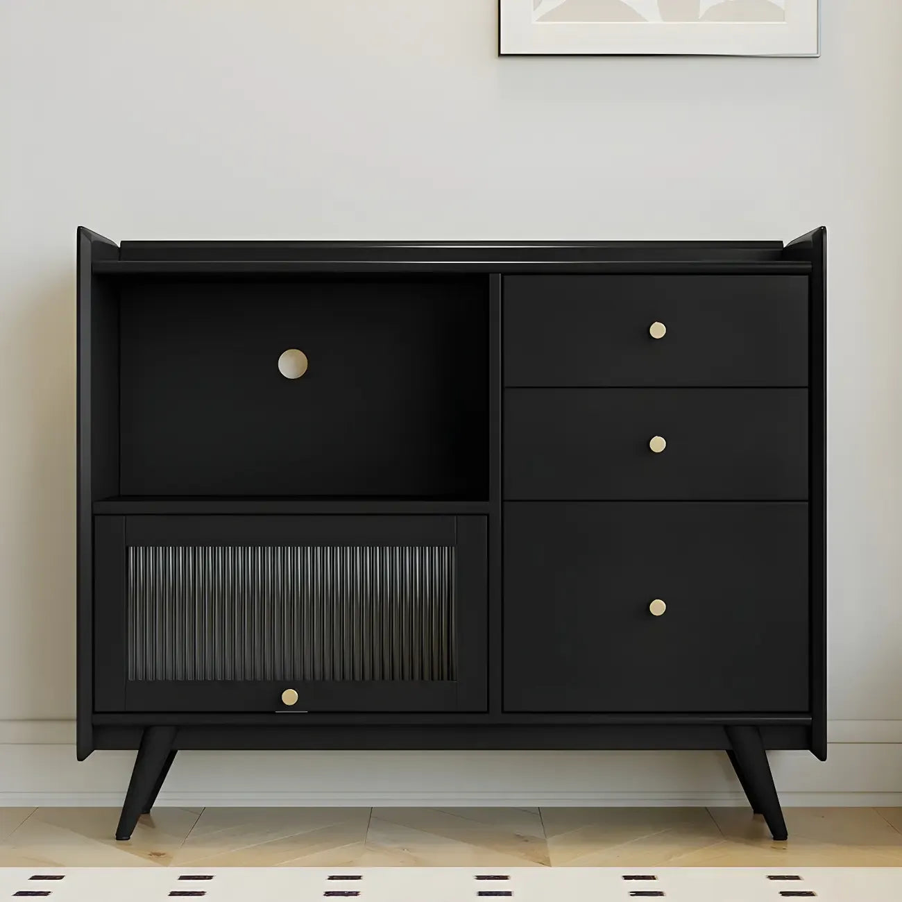 Buffet moderne noir expresso avec placards et tiroirs