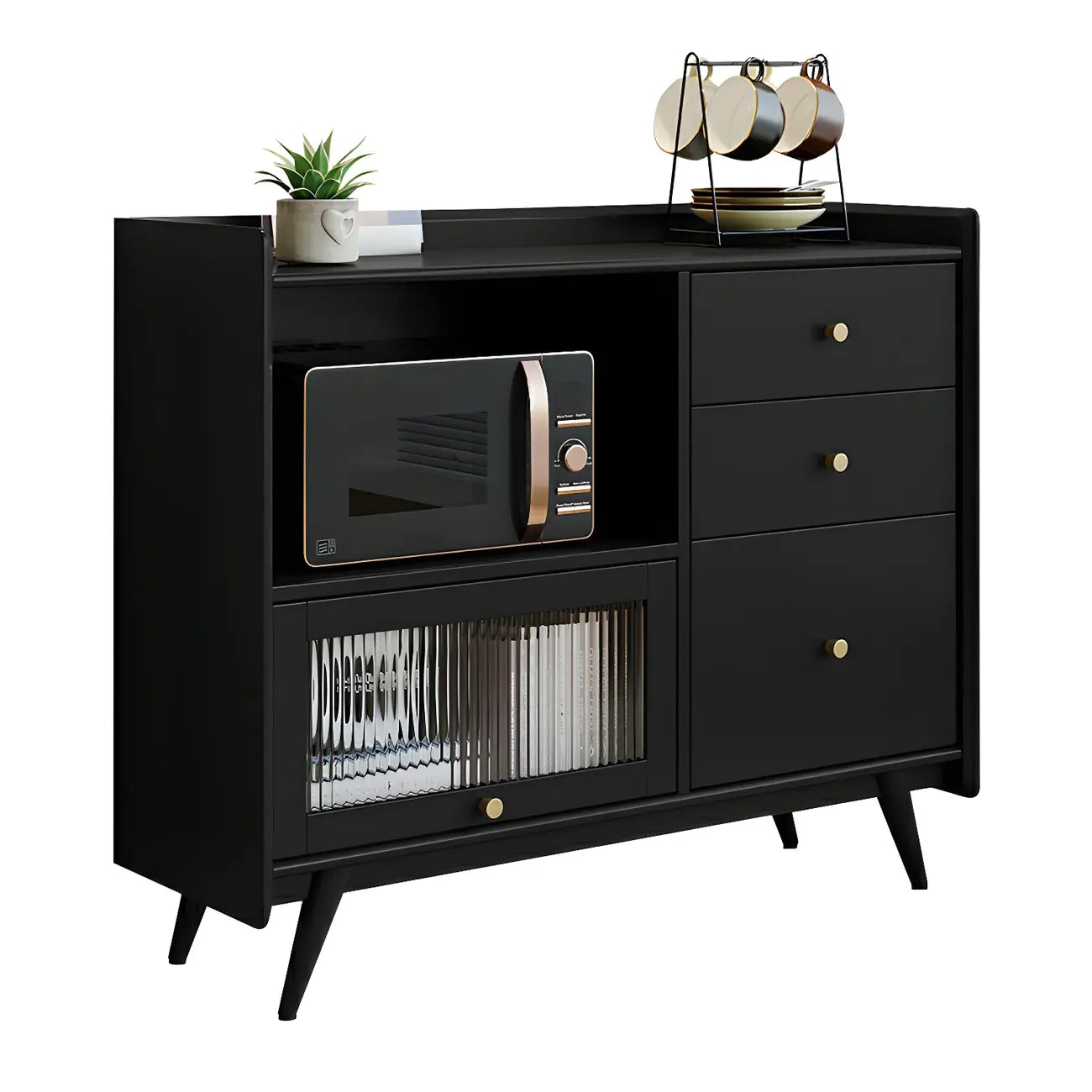 Buffet moderne noir expresso avec placards et tiroirs