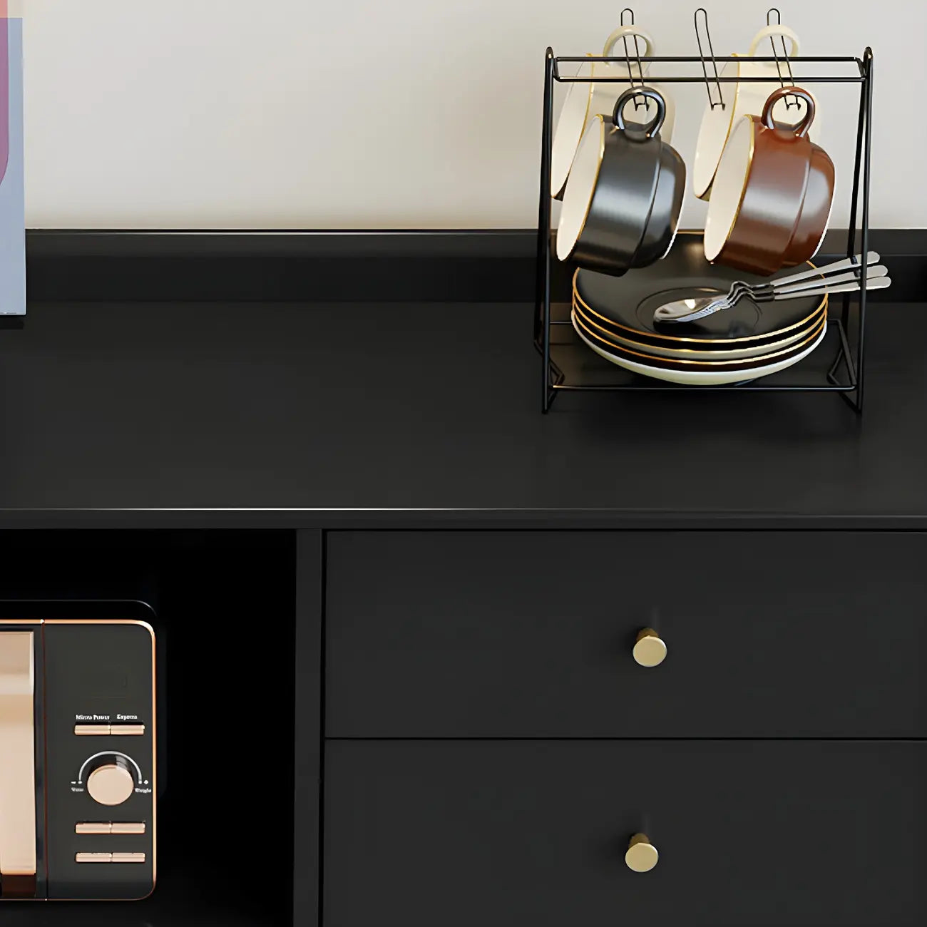 Buffet moderne noir expresso avec placards et tiroirs