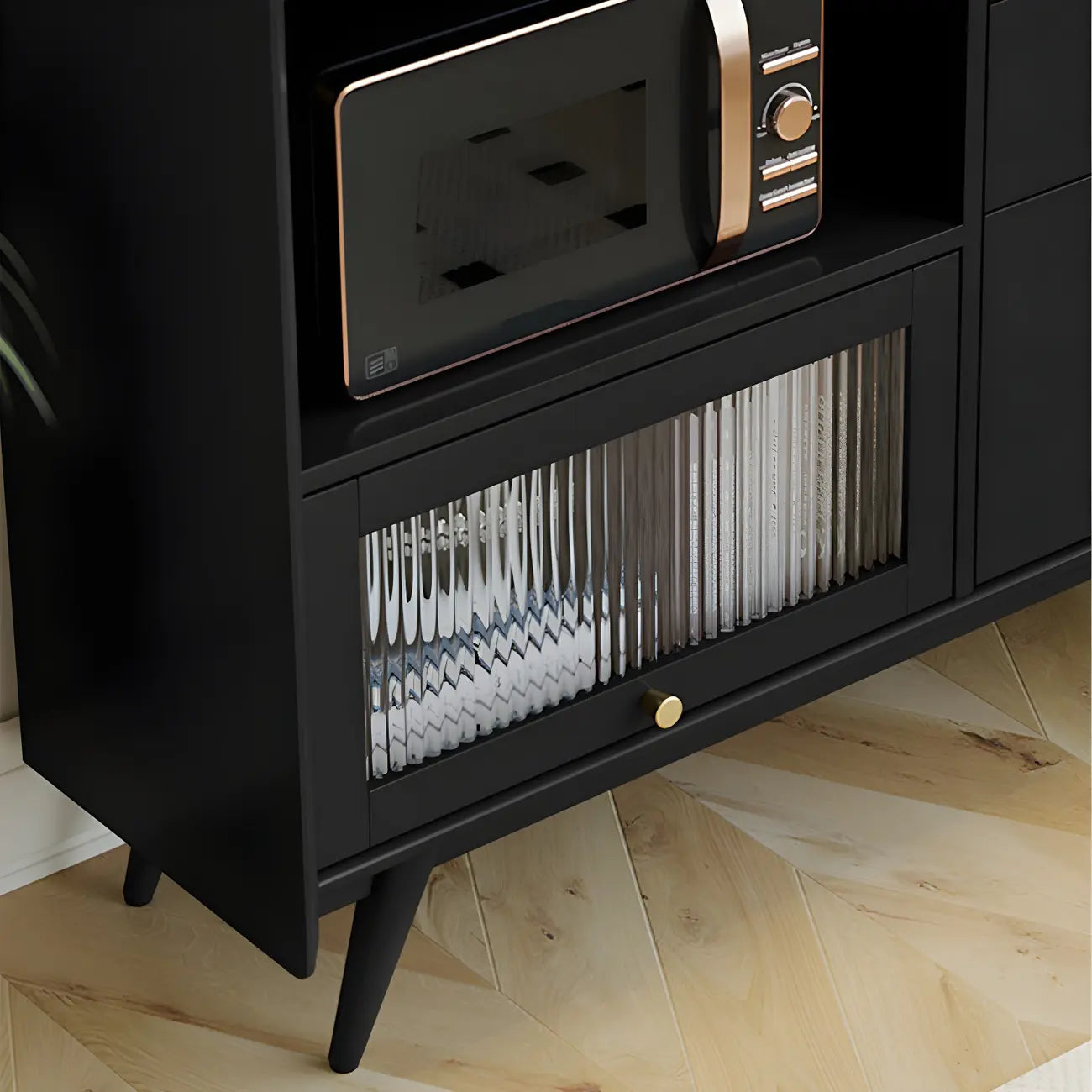 Buffet moderne noir expresso avec placards et tiroirs