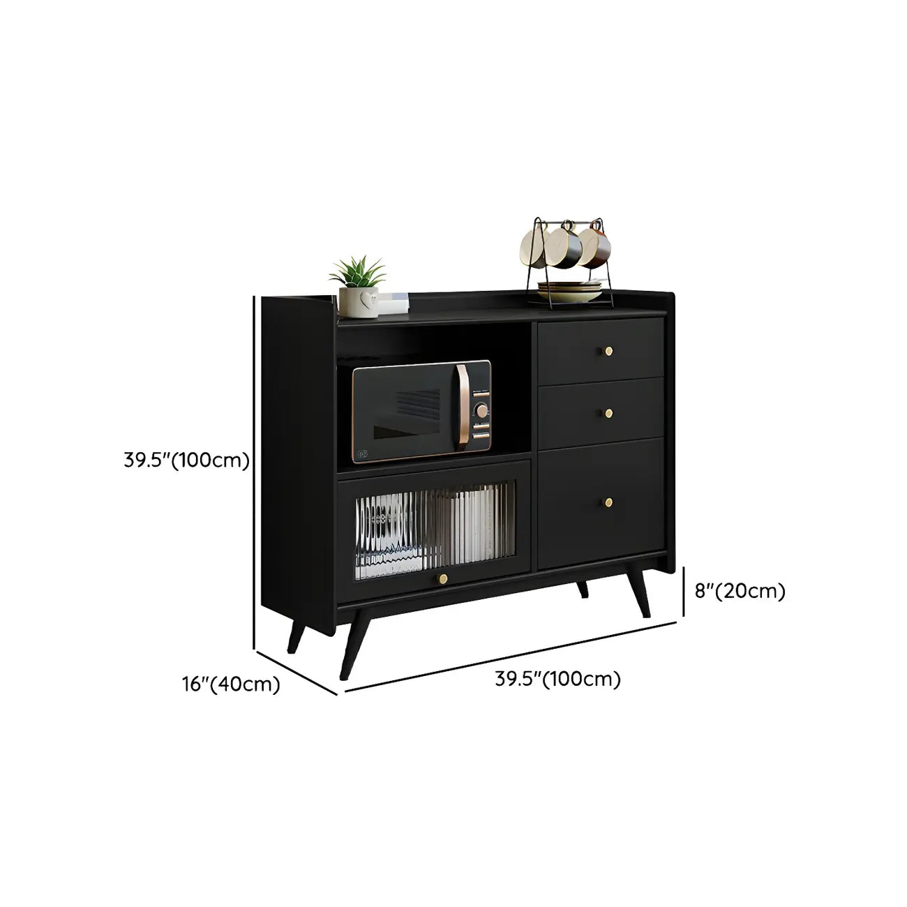 Buffet moderne noir expresso avec placards et tiroirs
