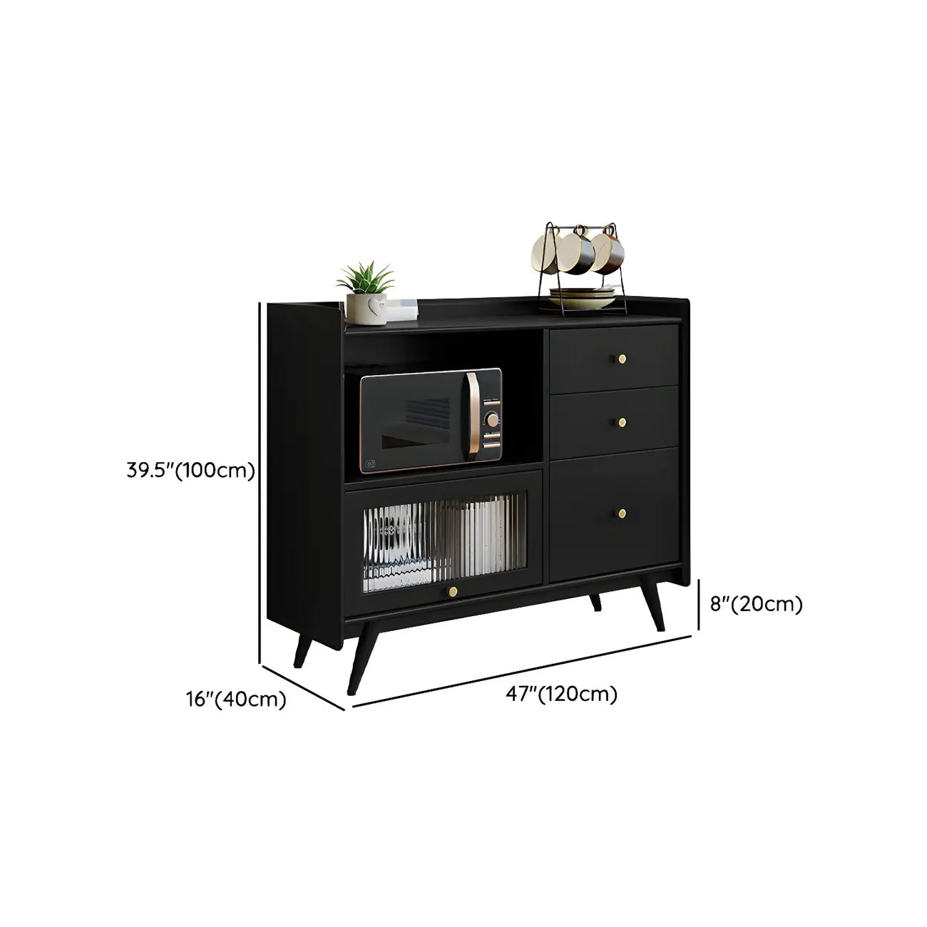 Buffet moderne noir expresso avec placards et tiroirs