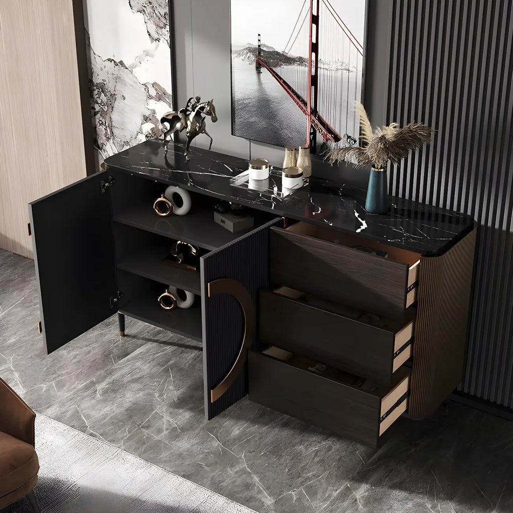Buffet glamour en bois couleur expresso avec tiroirs et placards