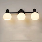 Applique murale moderne à 3 têtes noires avec abat-jour en verre blanc