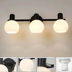 Applique murale moderne à 3 têtes noires avec abat-jour en verre blanc