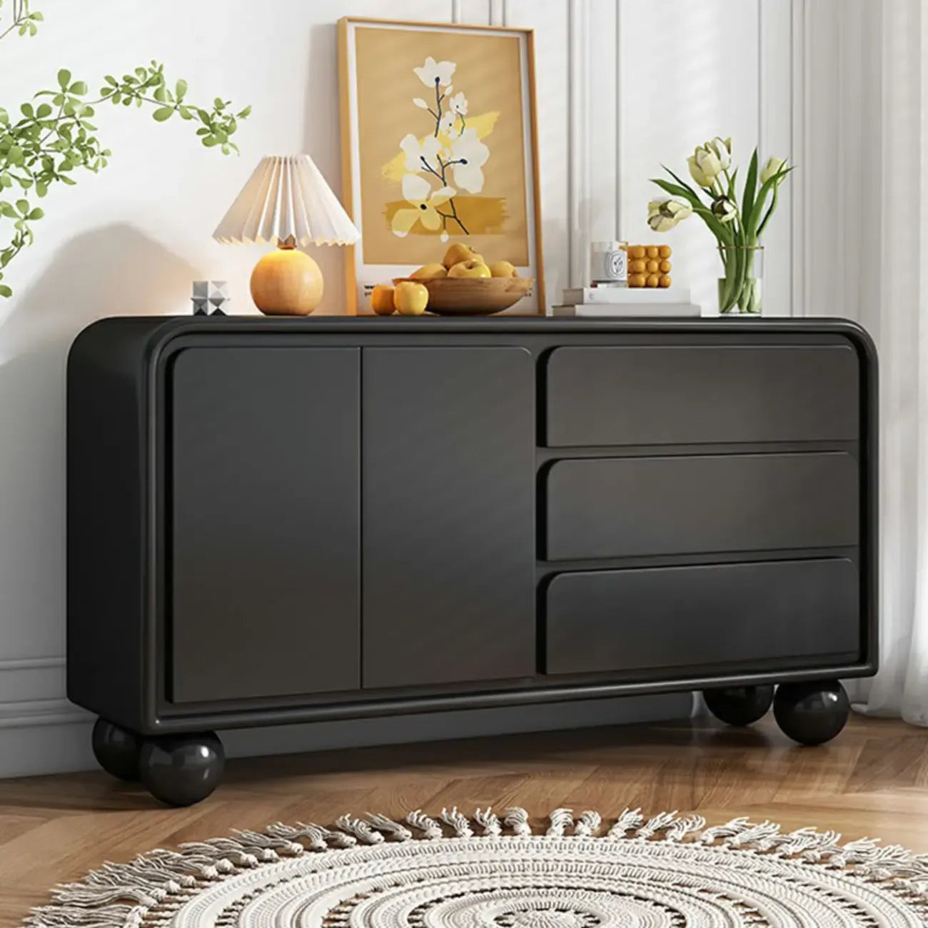 Buffet contemporain en bois avec tiroirs, blanc/noir