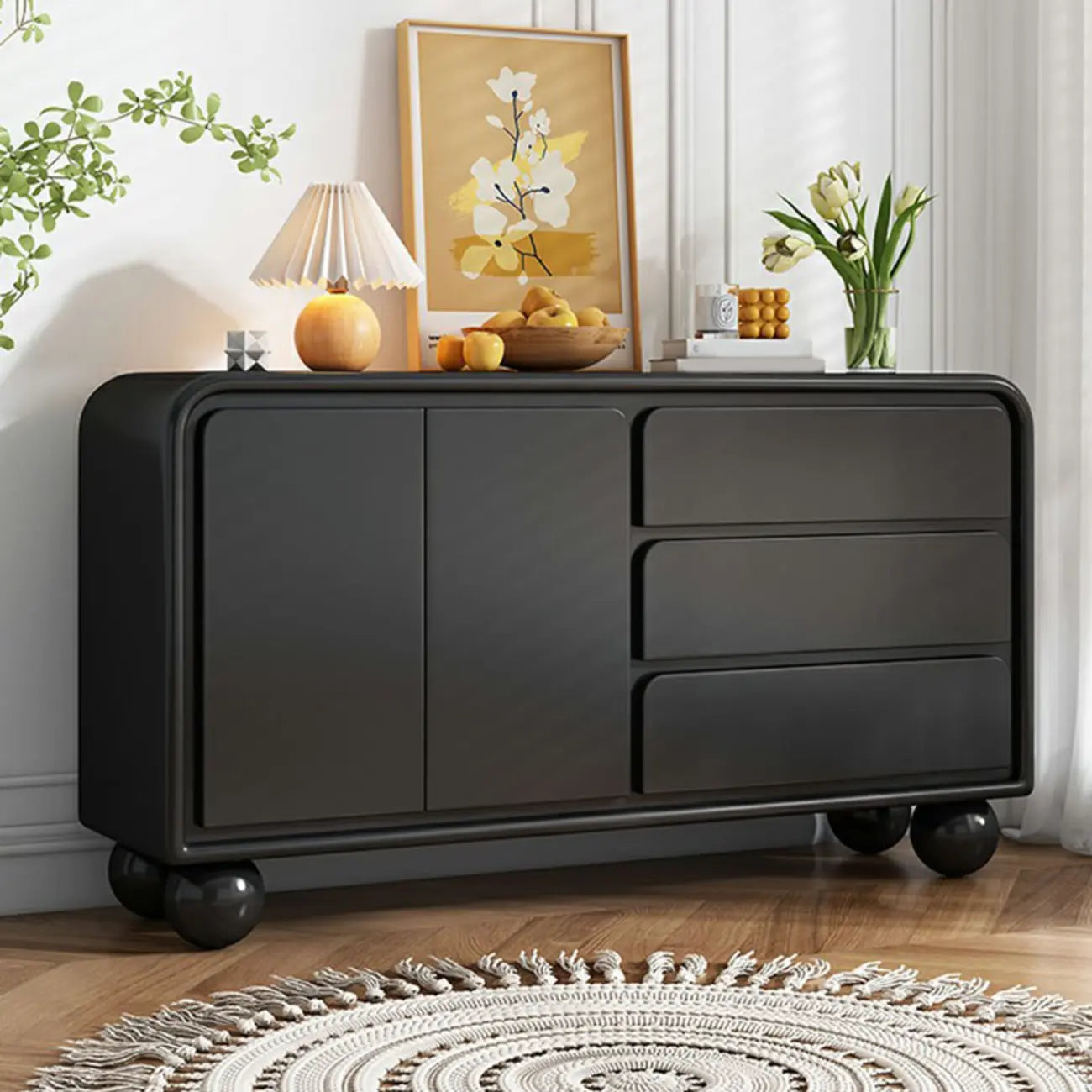 Buffet contemporain en bois avec tiroirs, blanc/noir