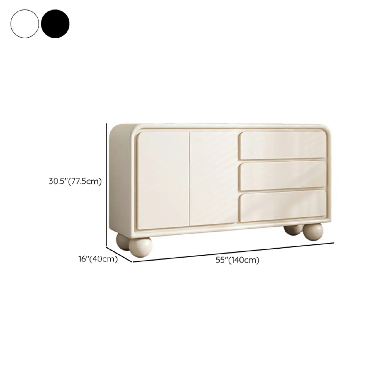 Buffet contemporain en bois avec tiroirs, blanc/noir