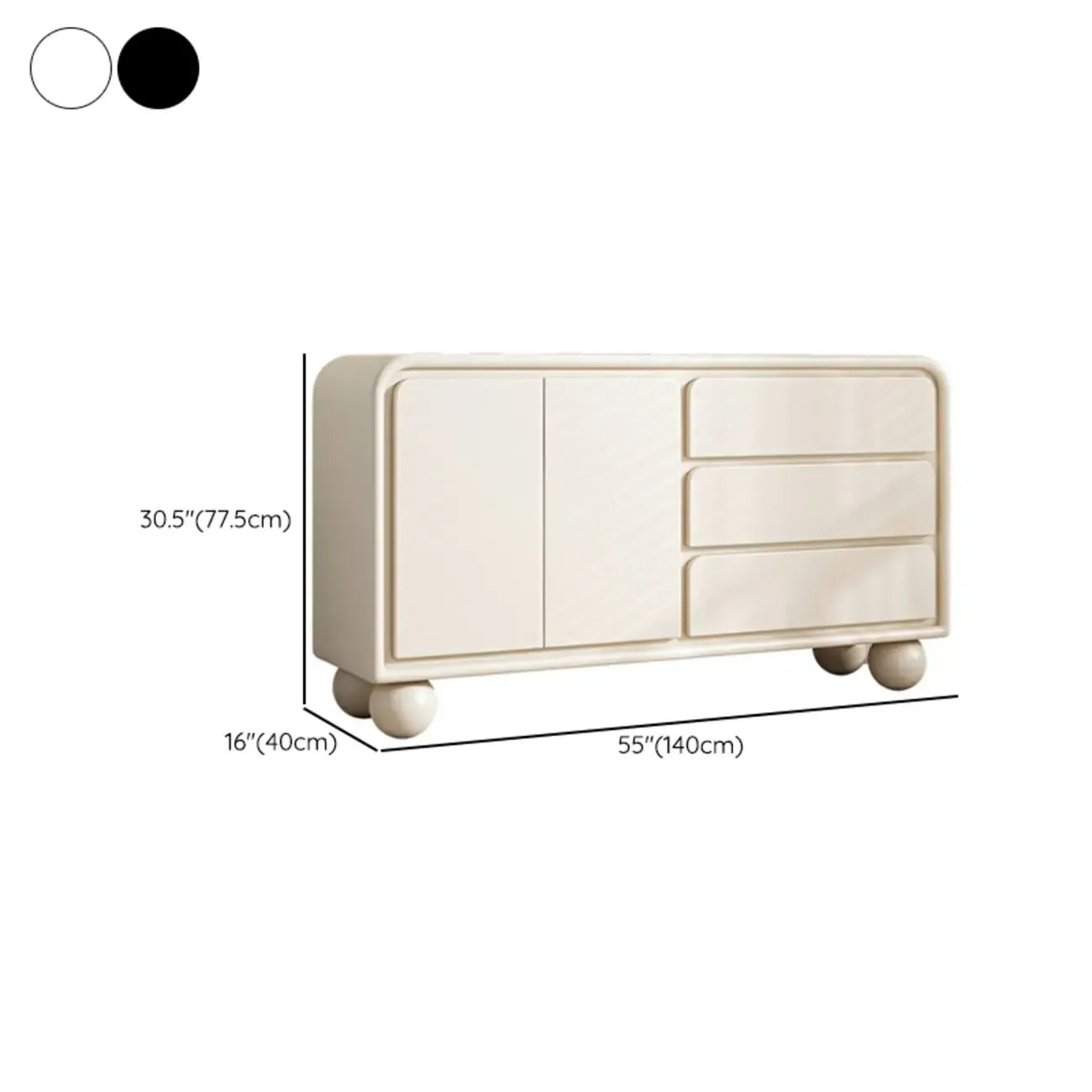 Buffet contemporain en bois avec tiroirs, blanc/noir