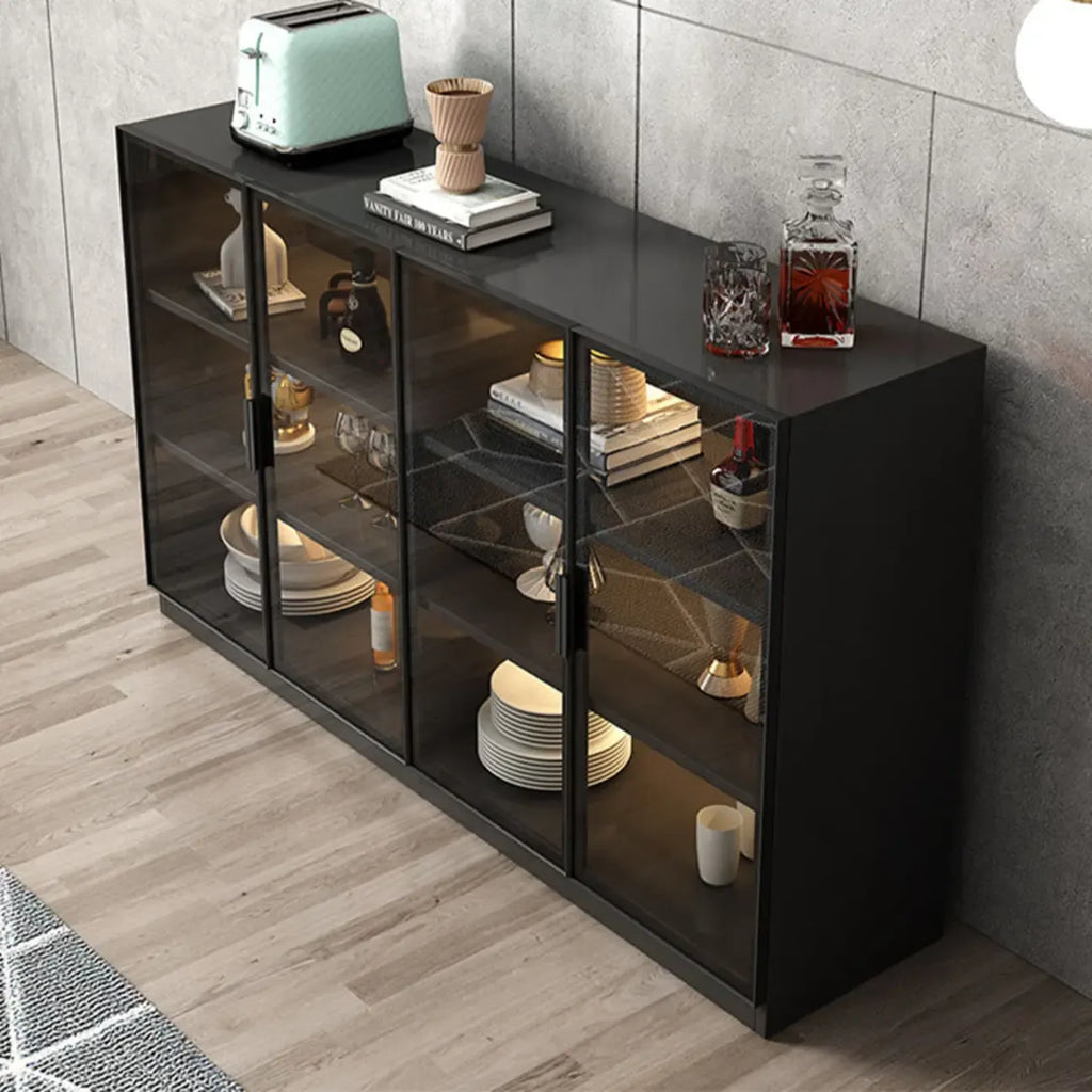 Buffet moderne en bois noir avec portes vitrées