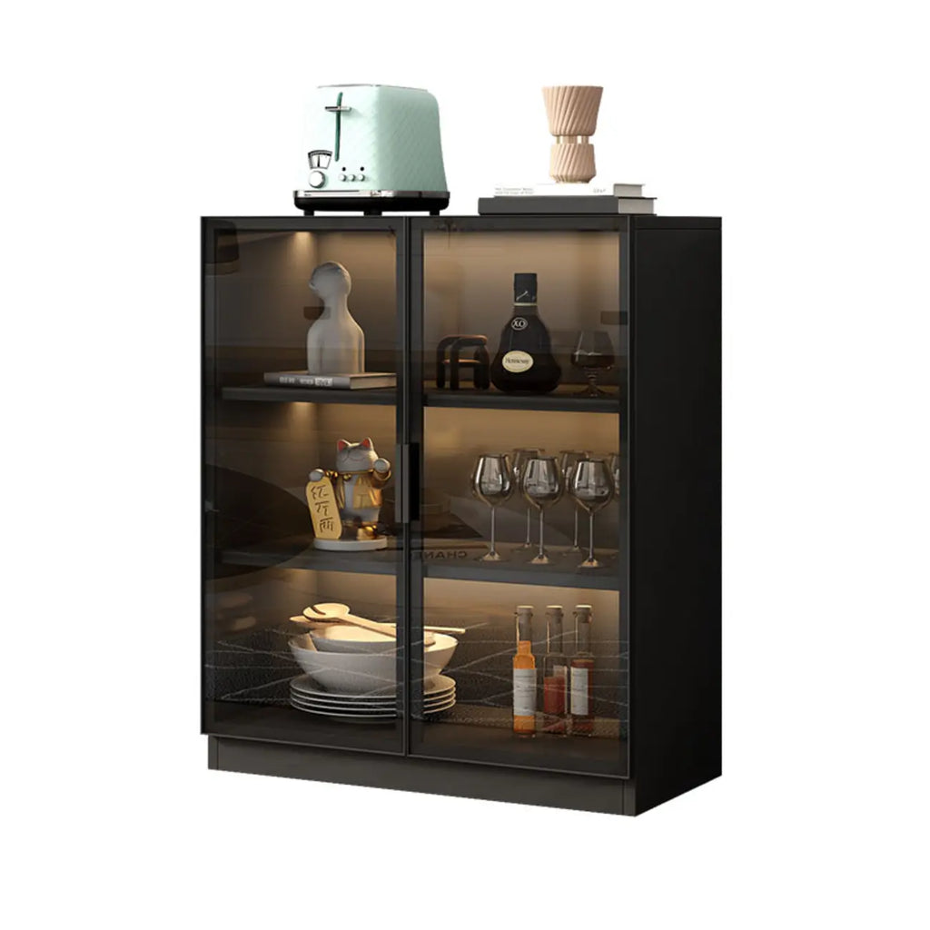 Buffet moderne en bois noir avec portes vitrées