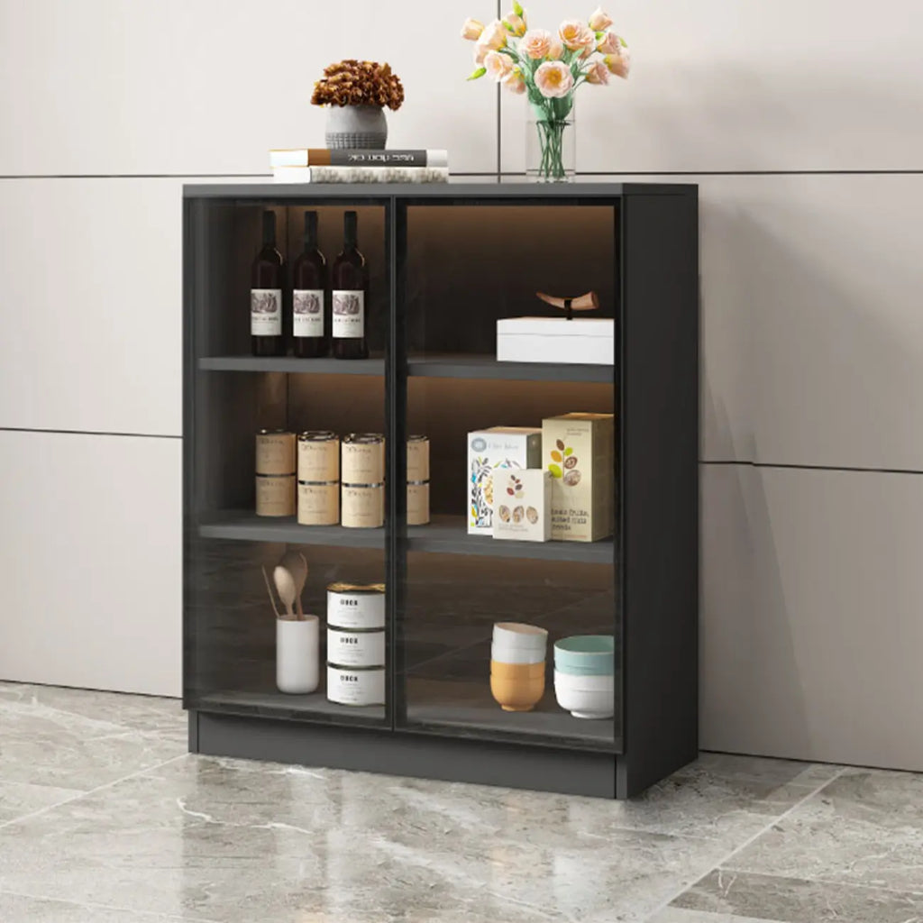 Buffet moderne en bois noir avec portes vitrées