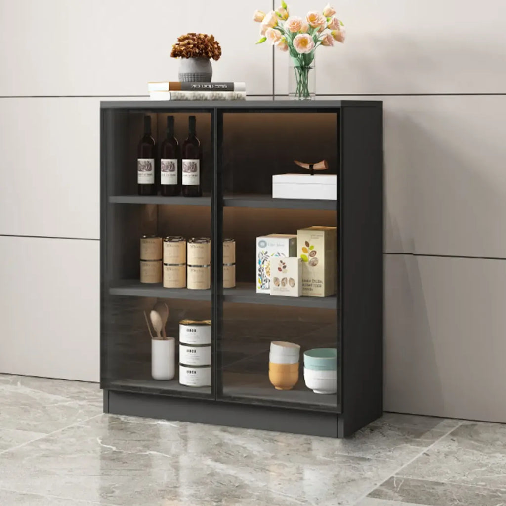 Buffet moderne en bois noir avec portes vitrées