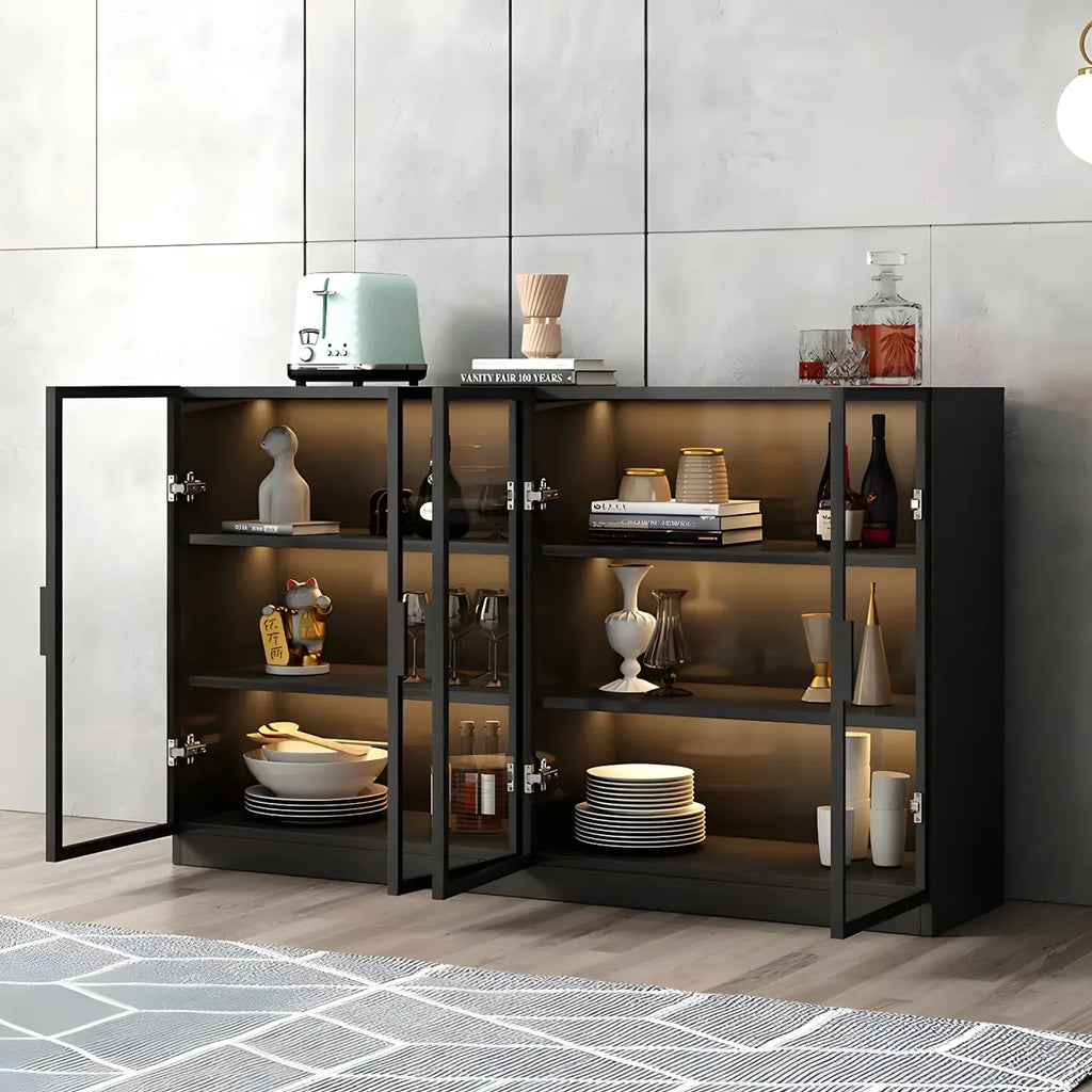 Buffet moderne en bois noir avec portes vitrées