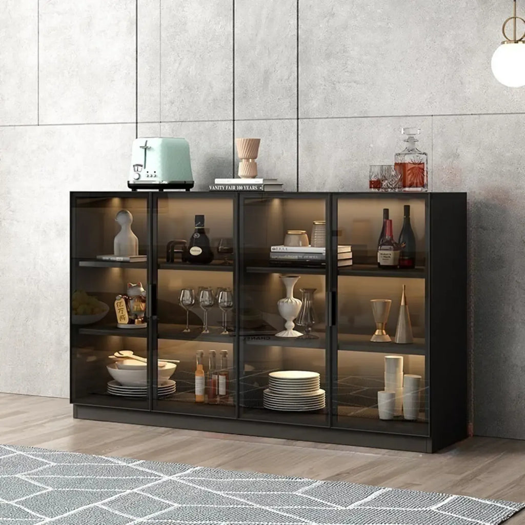 Buffet moderne en bois noir avec portes vitrées