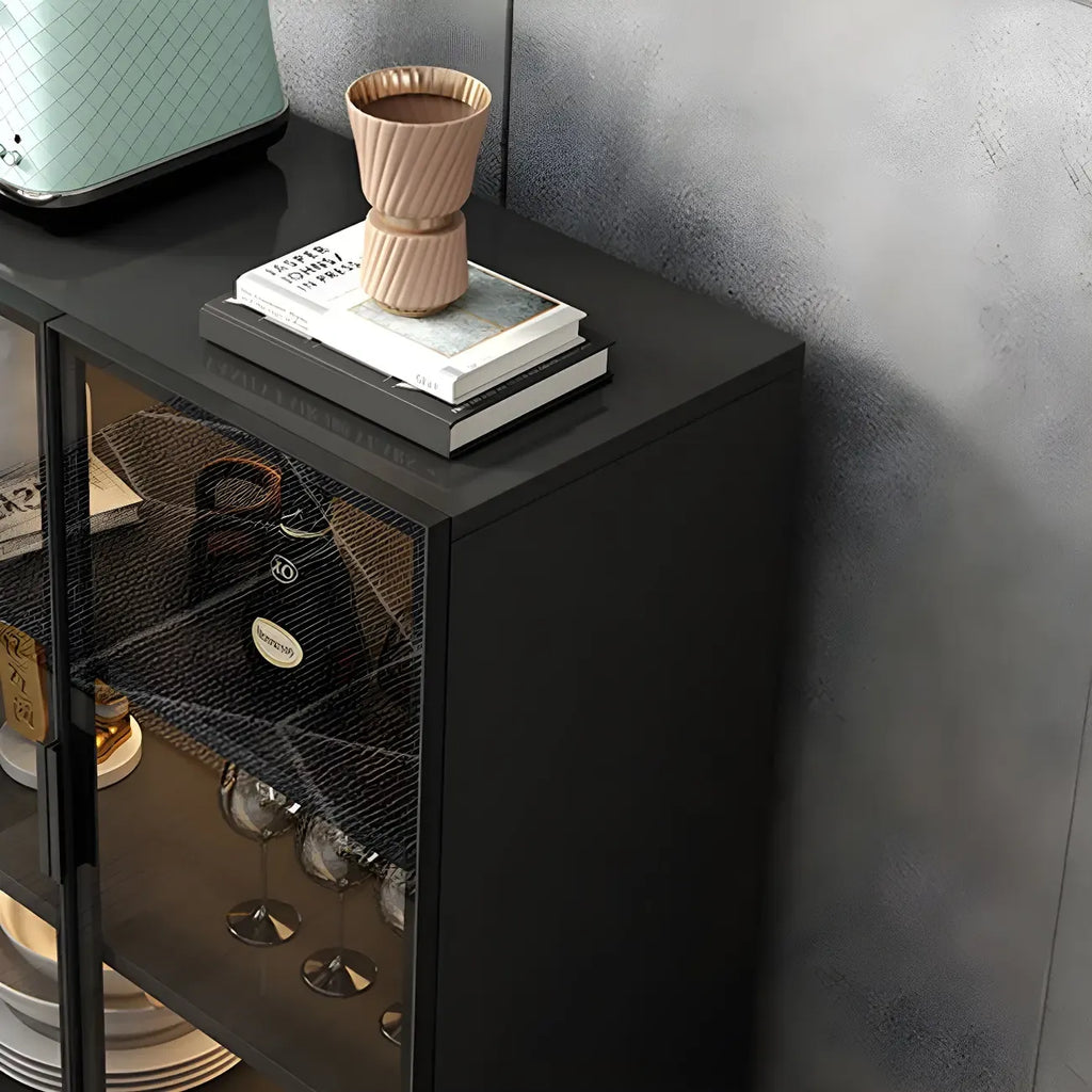 Buffet moderne en bois noir avec portes vitrées
