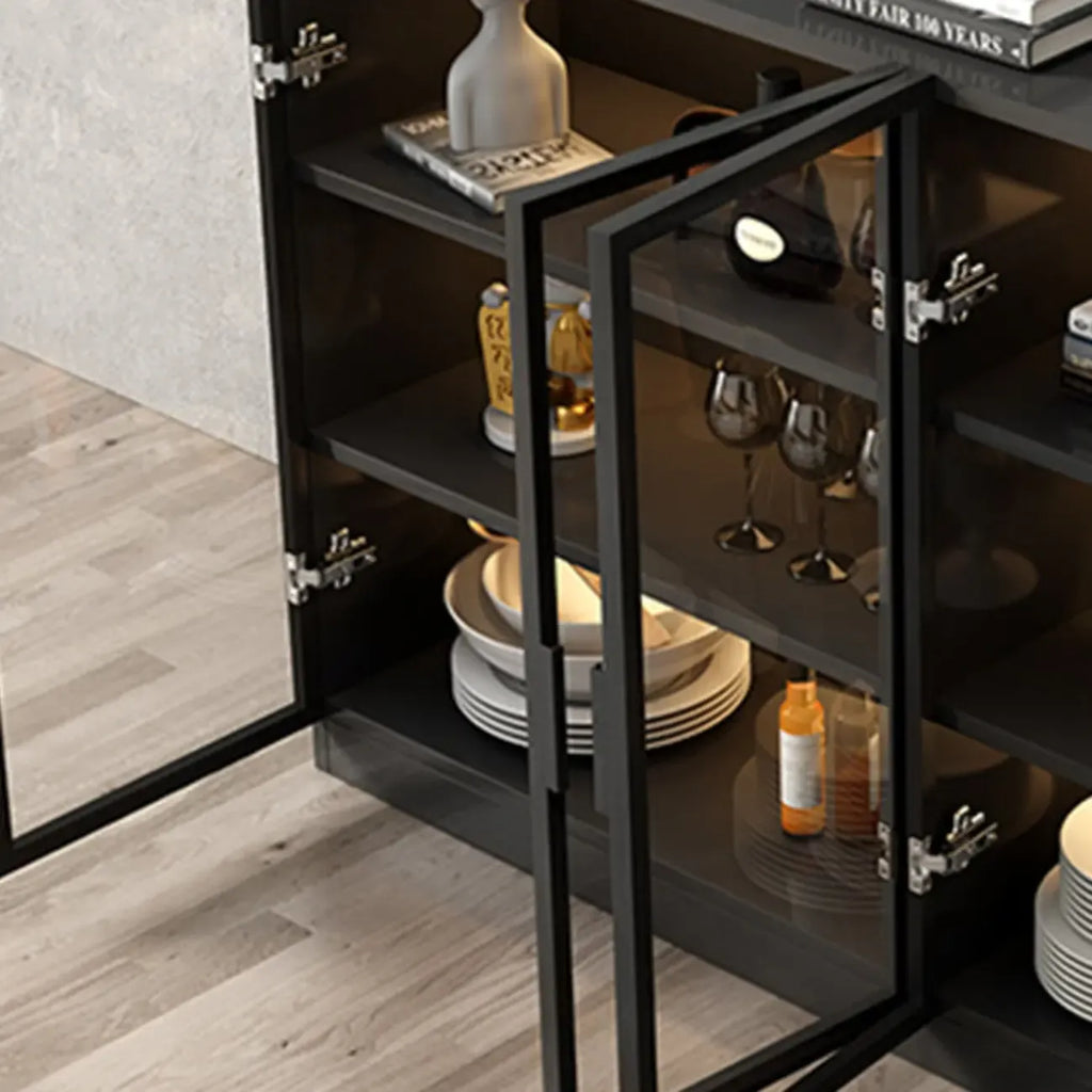 Buffet moderne en bois noir avec portes vitrées