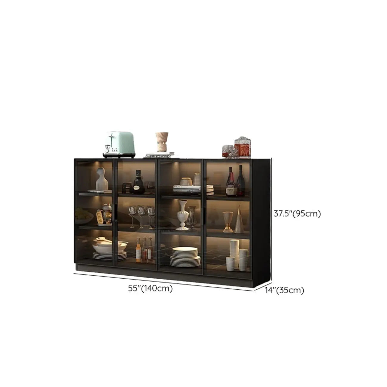 Buffet moderne en bois noir avec portes vitrées