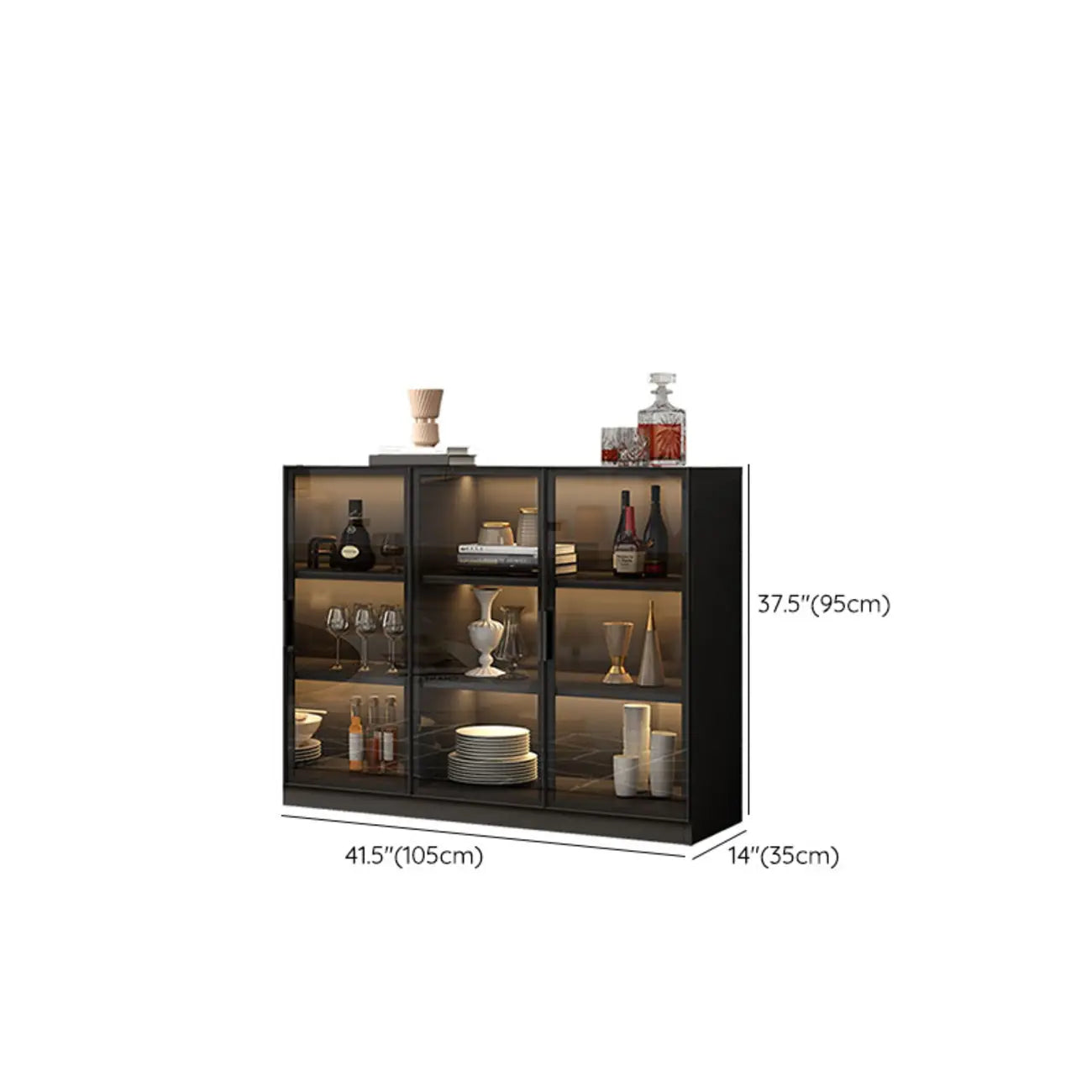 Buffet moderne en bois noir avec portes vitrées