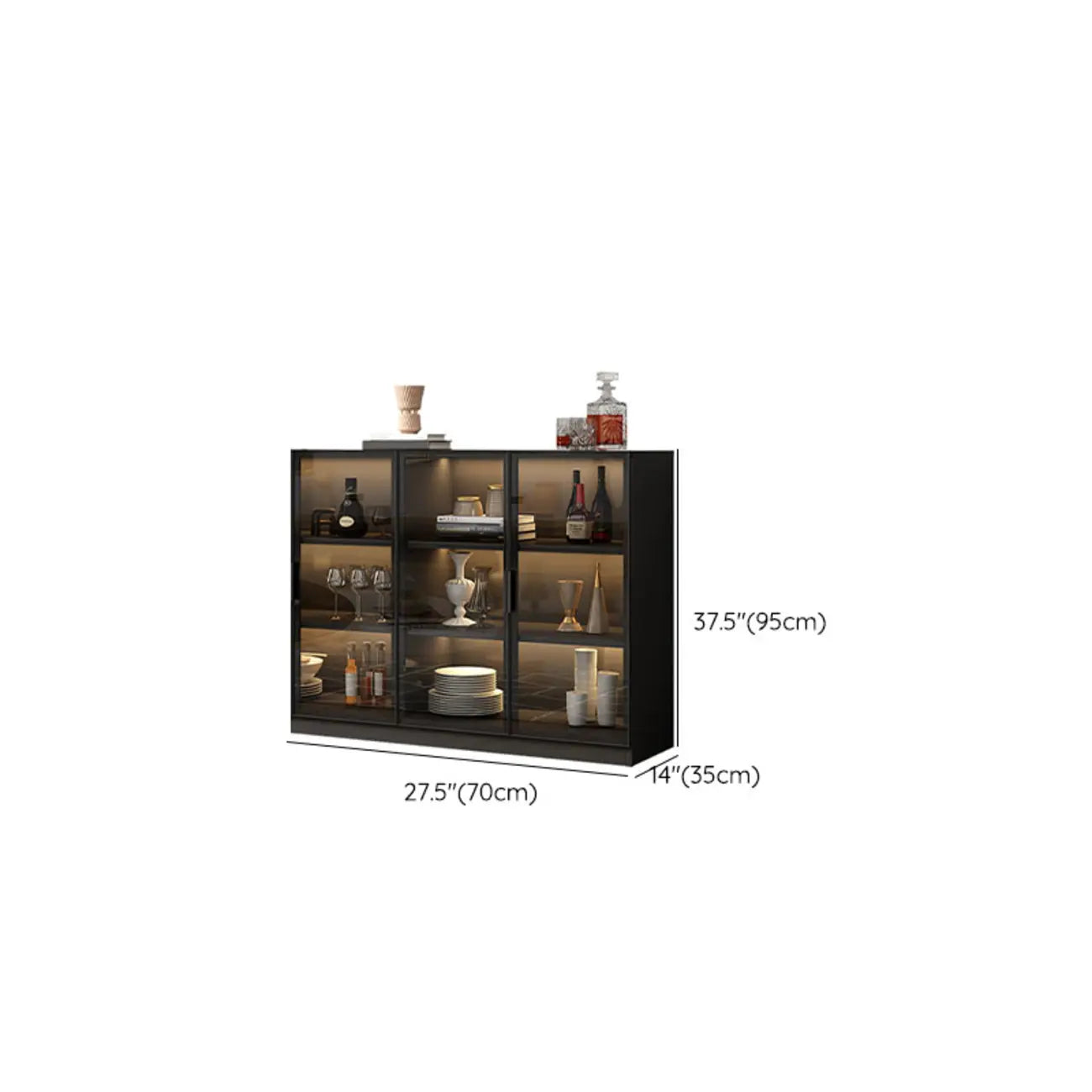 Buffet moderne en bois noir avec portes vitrées