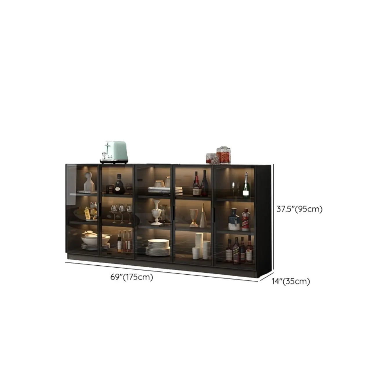 Buffet moderne en bois noir avec portes vitrées