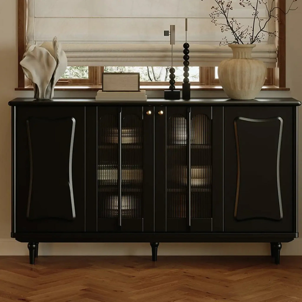 Buffet médiéval en bois noir avec étagères
