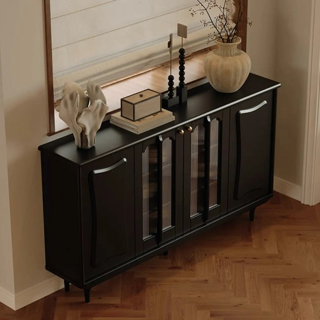 Buffet médiéval en bois noir avec étagères