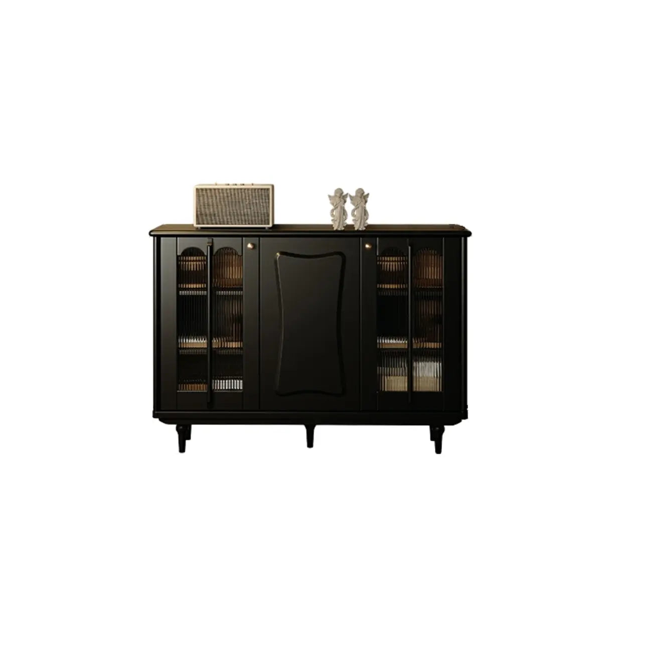Buffet médiéval en bois noir avec étagères