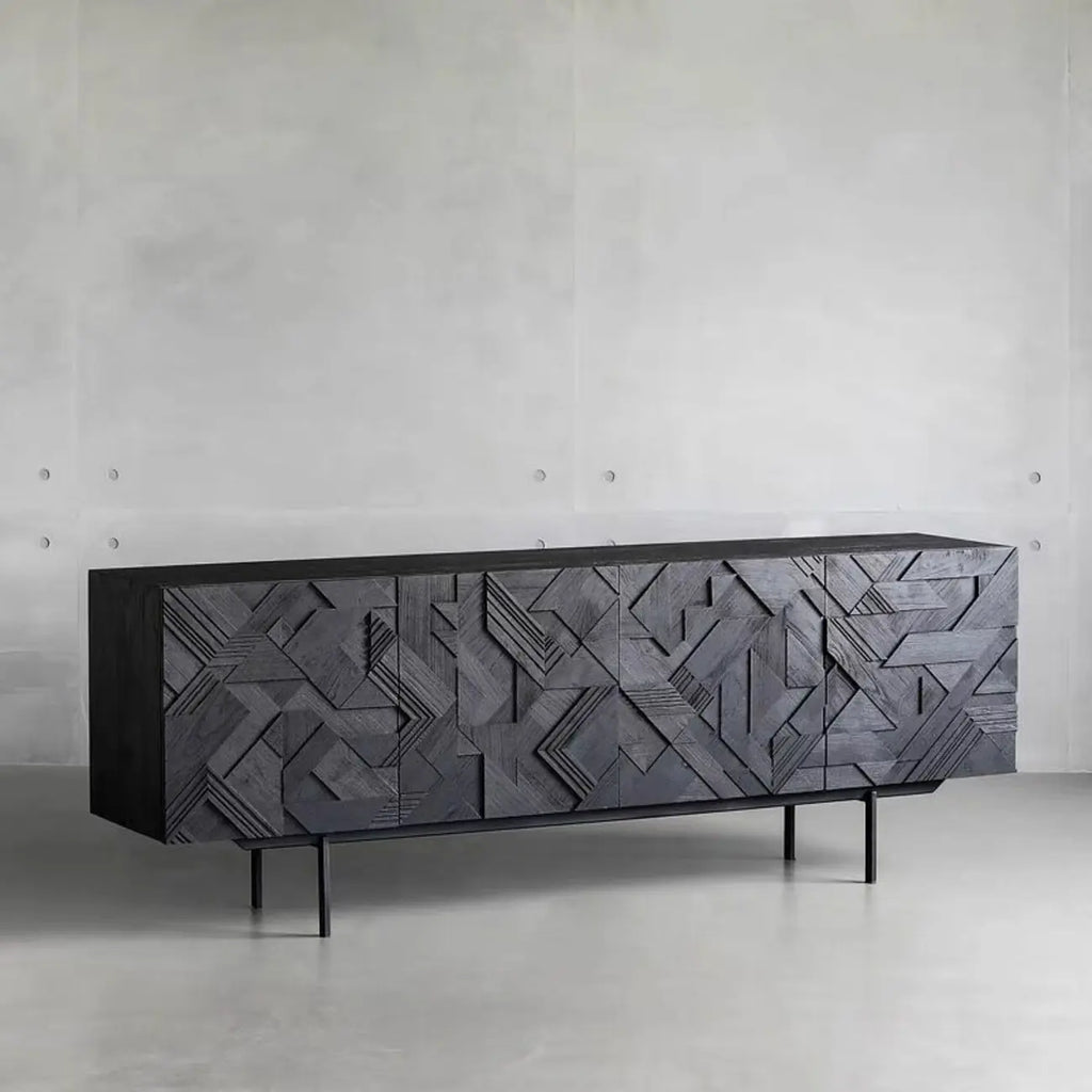 Buffet moderne en bois noir géométrique avec placards