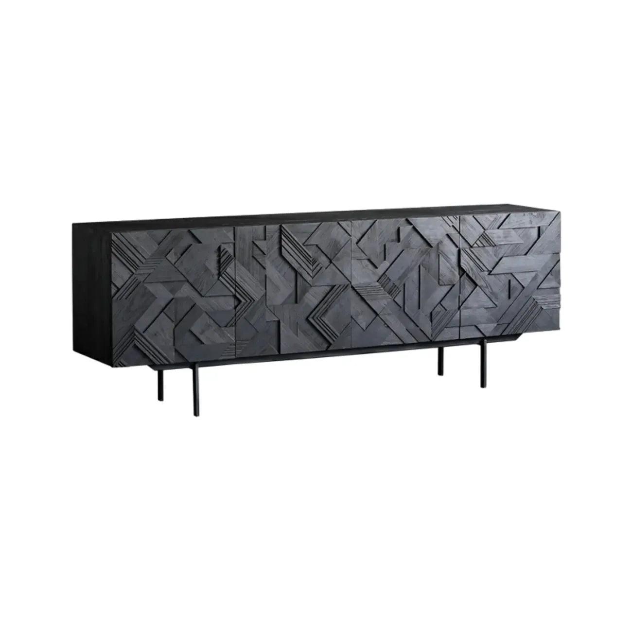 Buffet moderne en bois noir géométrique avec placards
