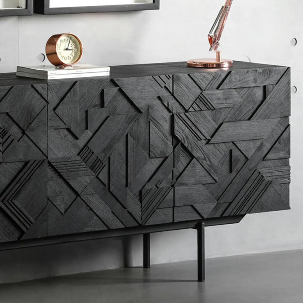 Buffet moderne en bois noir géométrique avec placards