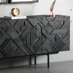 Buffet moderne en bois noir géométrique avec placards