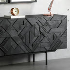Buffet moderne en bois noir géométrique avec placards