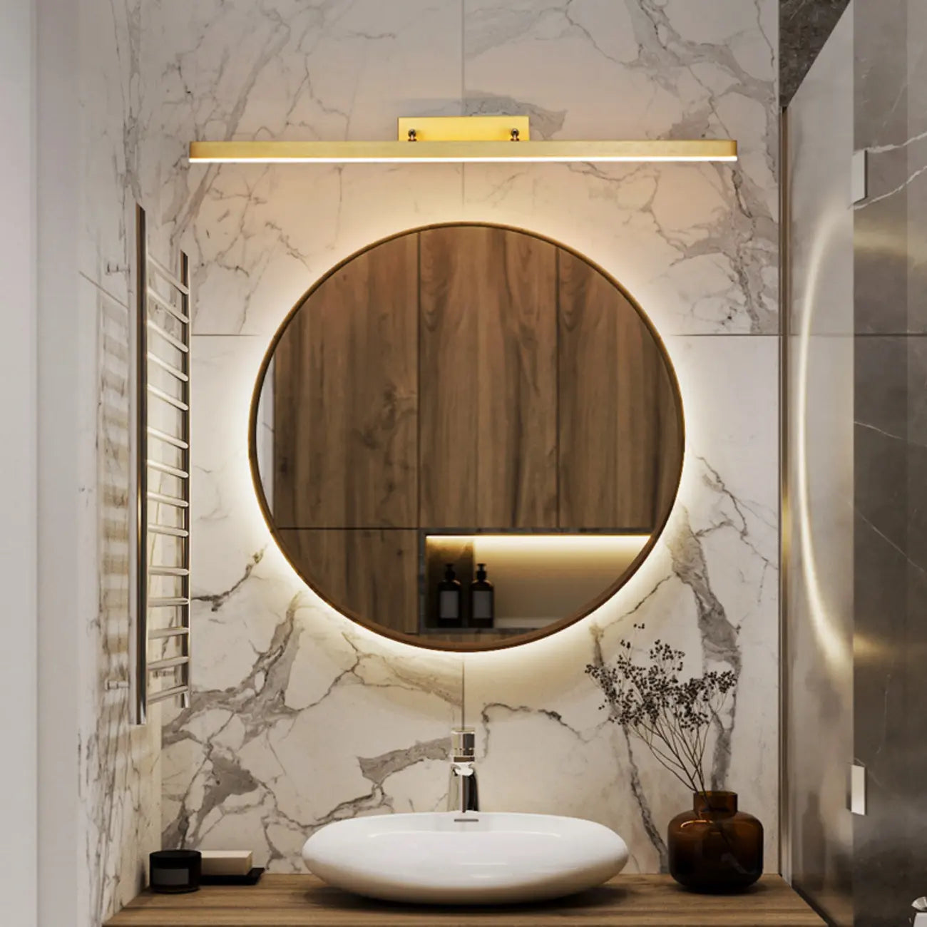 Applique murale moderne à miroir LED doré avec variateur intégré