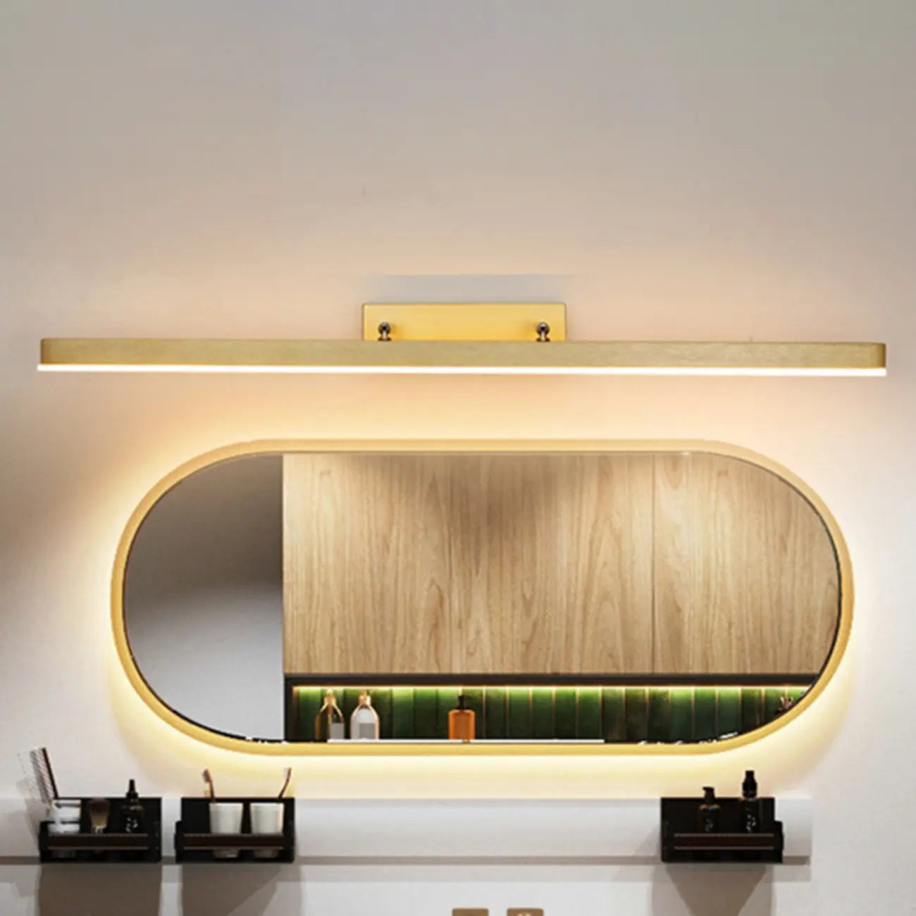 Applique murale moderne à miroir LED doré avec variateur intégré