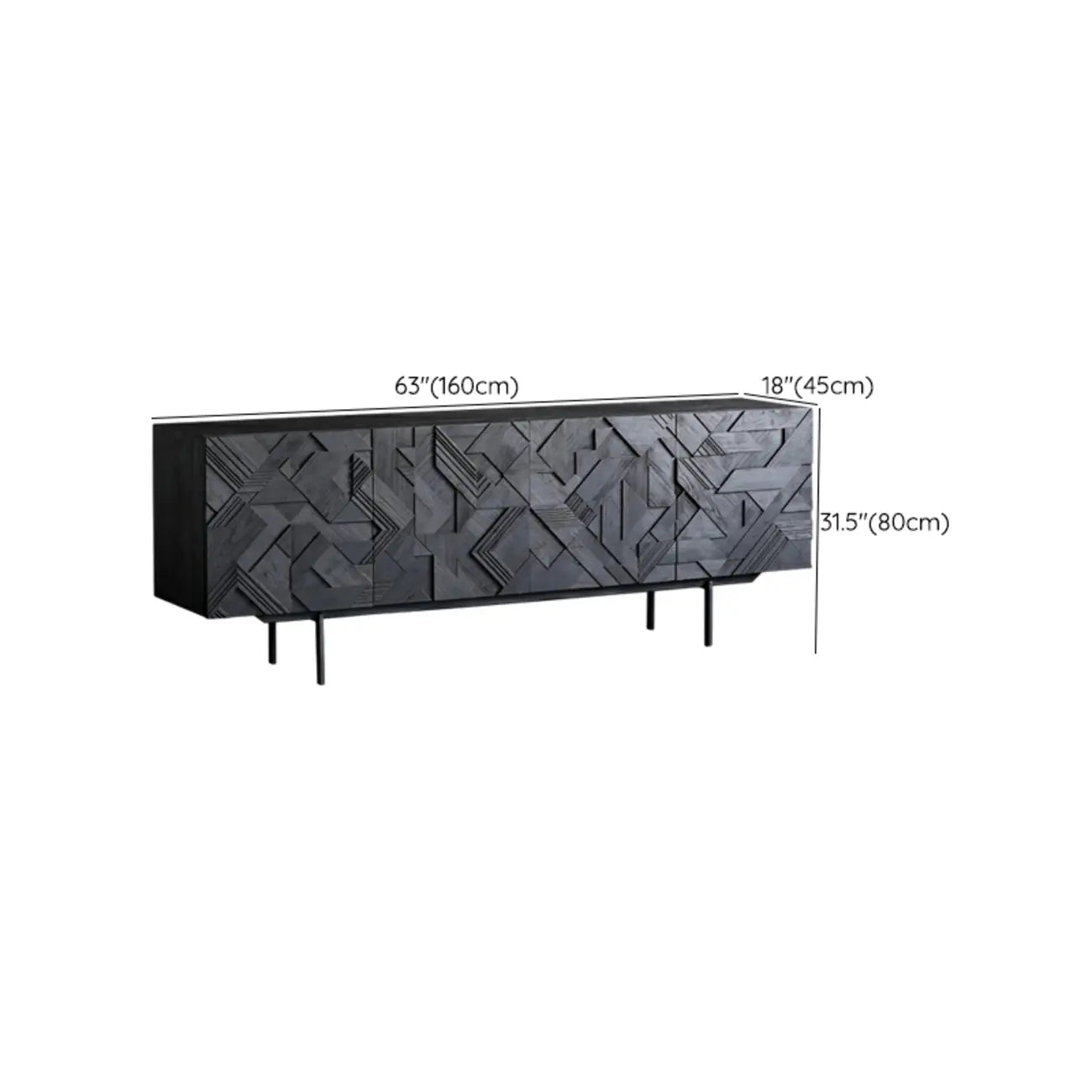 Buffet moderne en bois noir géométrique avec placards