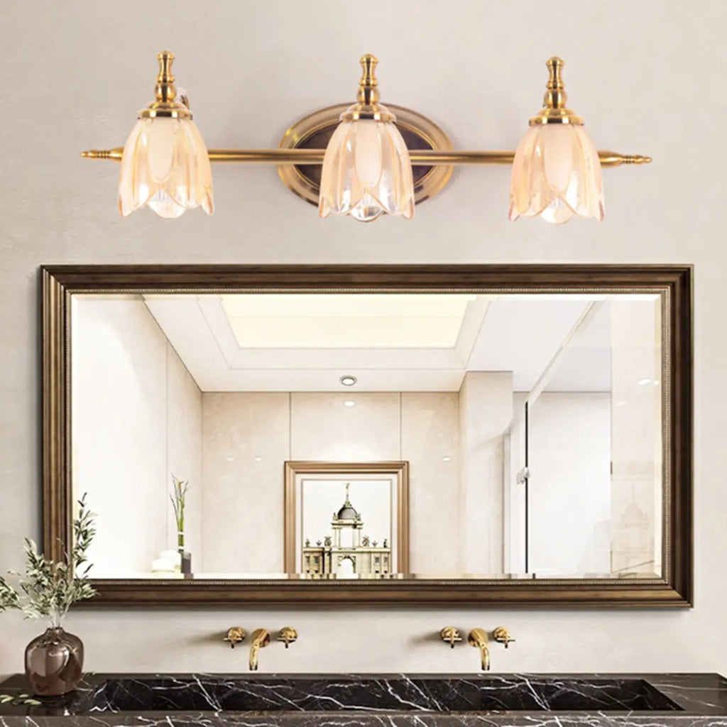 Lampada da bagno moderna in metallo con paralume in vetro floreale
