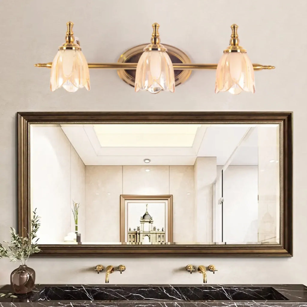 Lampada da bagno moderna in metallo con paralume in vetro floreale