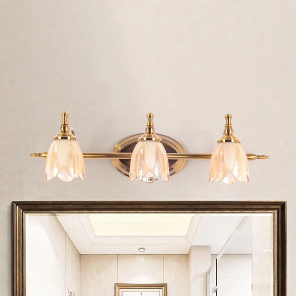 Lampada da bagno moderna in metallo con paralume in vetro floreale