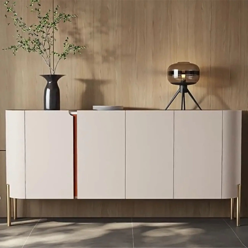 Buffet glamour en bois blanc cassé avec placards