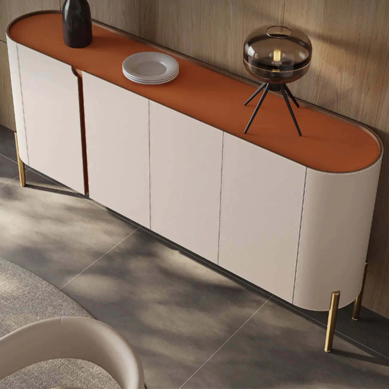 Buffet glamour en bois blanc cassé avec placards
