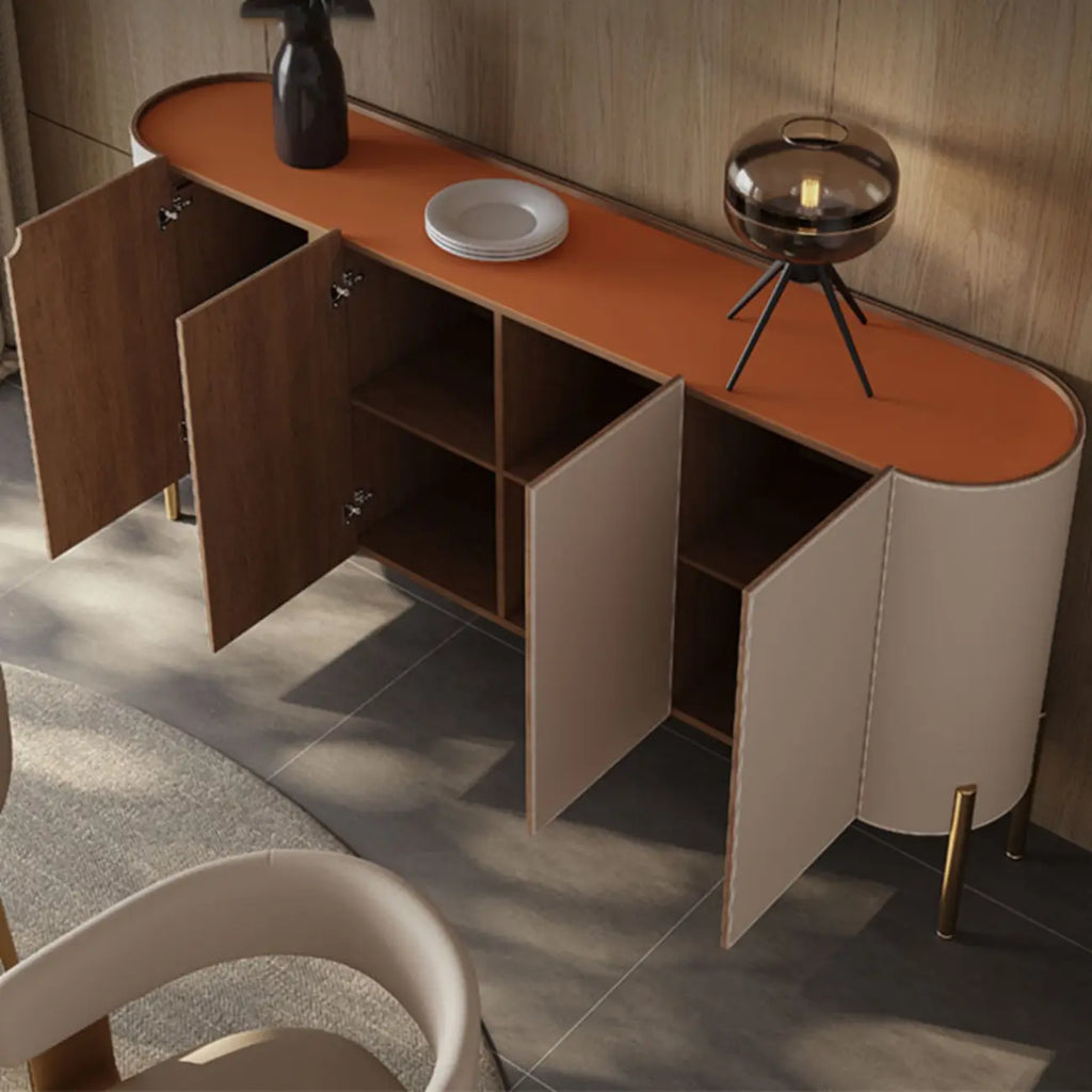 Buffet glamour en bois blanc cassé avec placards