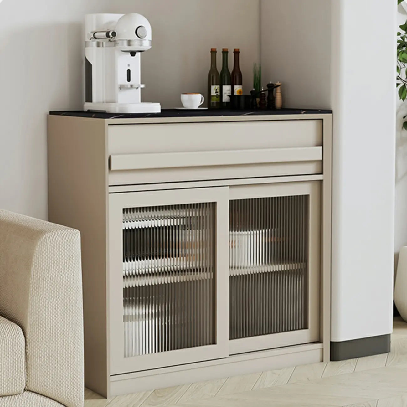 Buffet contemporain avec comptoir en pierre et tiroirs