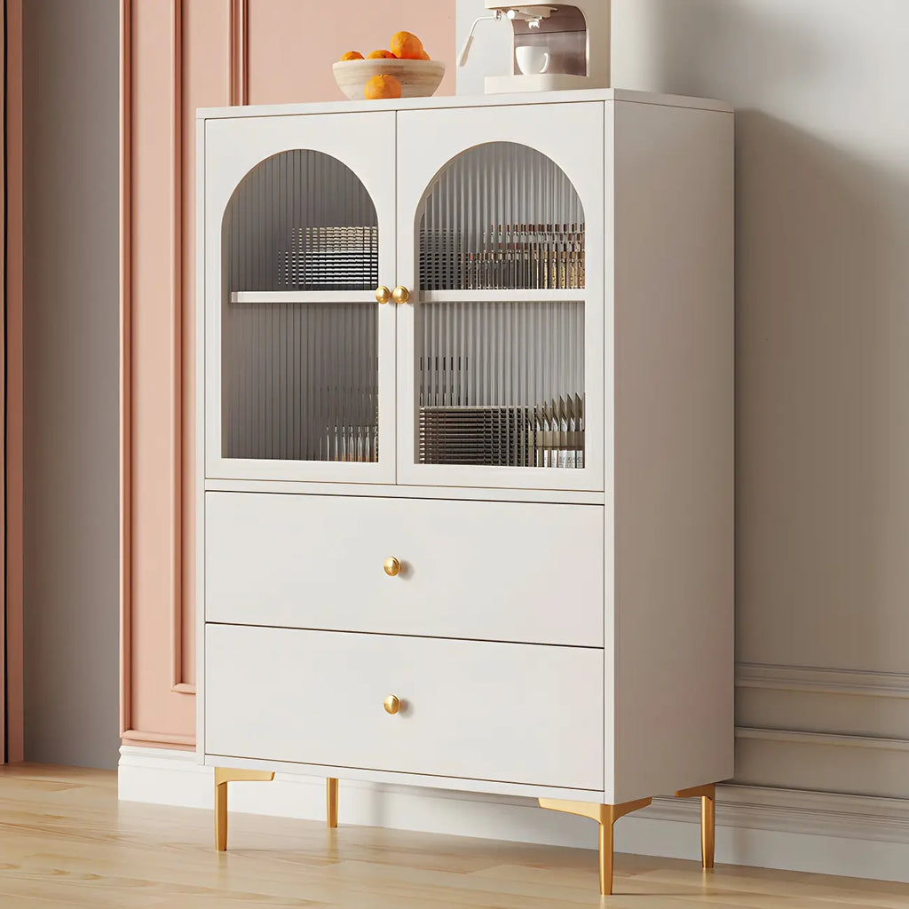 Buffet élégant en bois blanc avec tiroirs et étagères