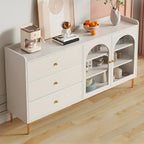 Buffet élégant en bois blanc avec tiroirs et étagères