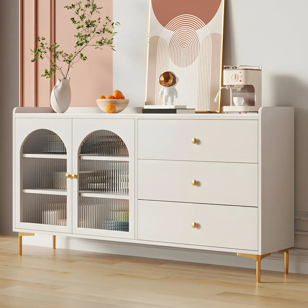 Buffet élégant en bois blanc avec tiroirs et étagères