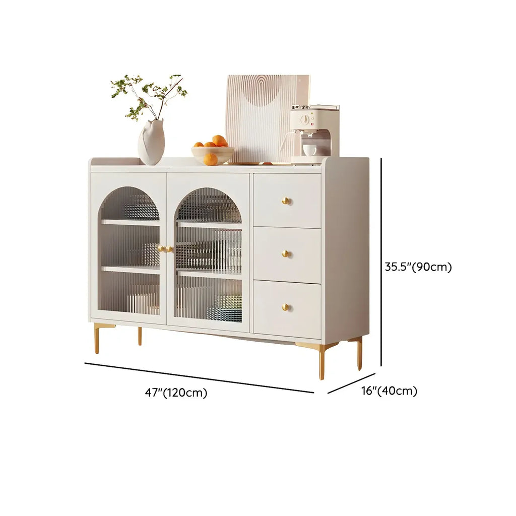 Buffet élégant en bois blanc avec tiroirs et étagères