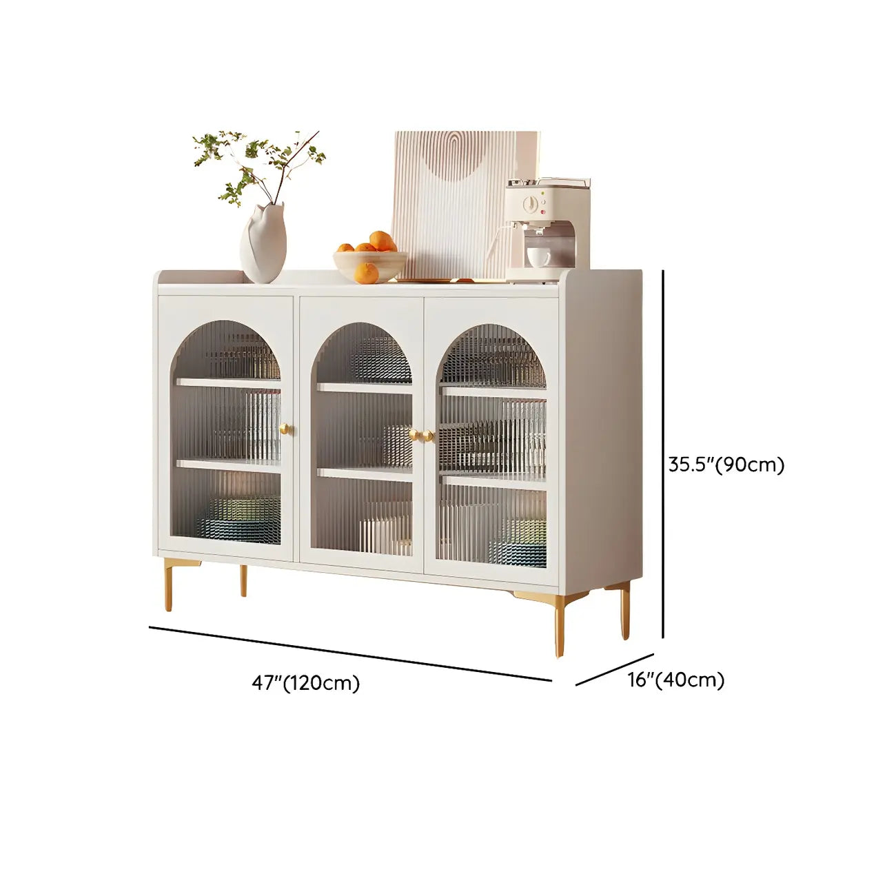 Buffet élégant en bois blanc avec tiroirs et étagères
