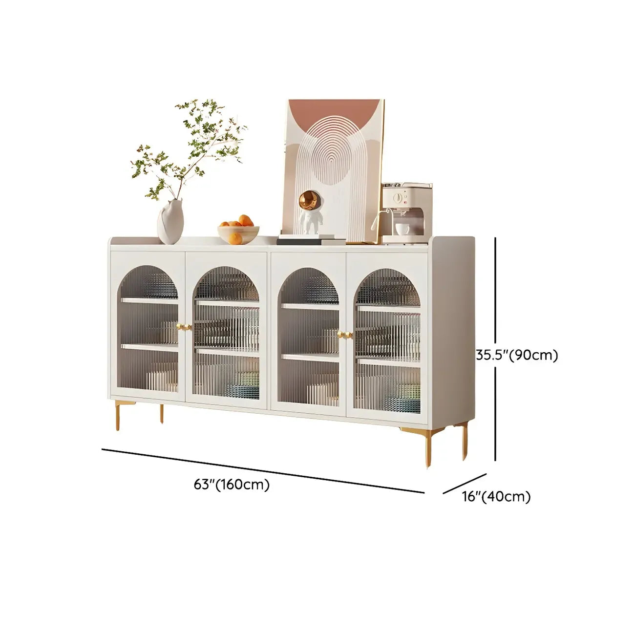 Buffet élégant en bois blanc avec tiroirs et étagères